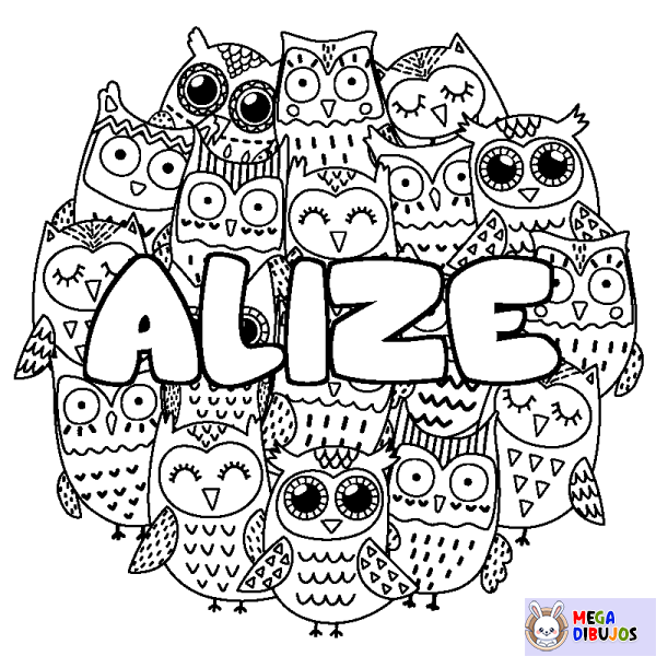 Coloración del nombre ALIZE - decorado b&uacute;hos