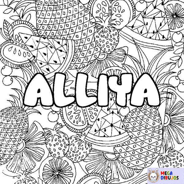 Coloración del nombre ALLIYA - decorado mandala de frutas