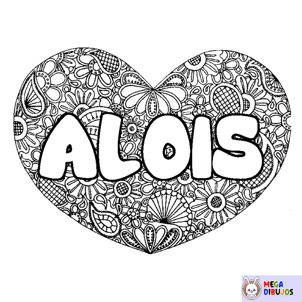 Coloración del nombre ALOIS - decorado mandala de coraz&oacute;n