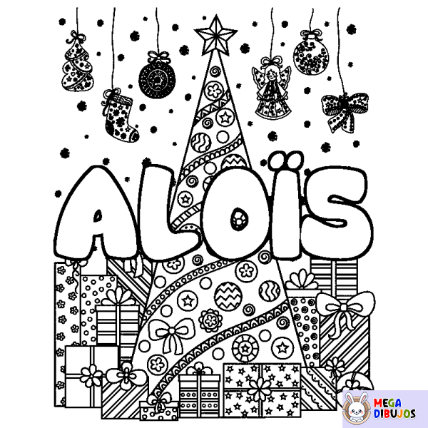 Coloración del nombre ALO&Iuml;S - decorado &aacute;rbol de Navidad y regalos