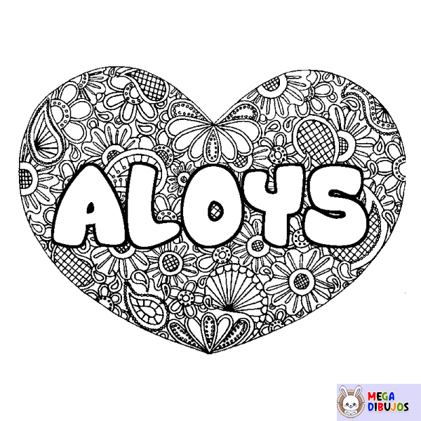 Coloración del nombre ALOYS - decorado mandala de coraz&oacute;n