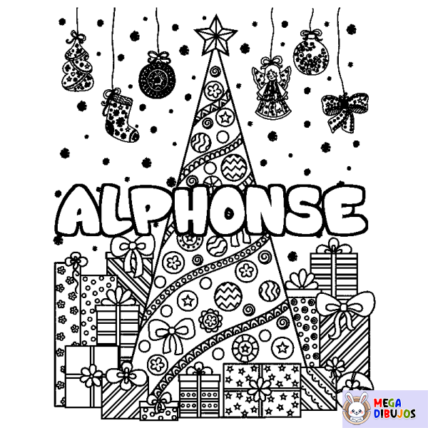 Coloración del nombre ALPHONSE - decorado &aacute;rbol de Navidad y regalos