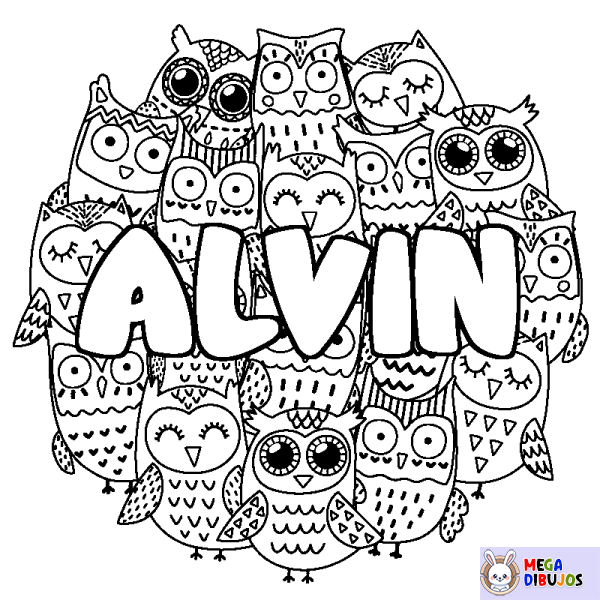 Coloración del nombre ALVIN - decorado b&uacute;hos