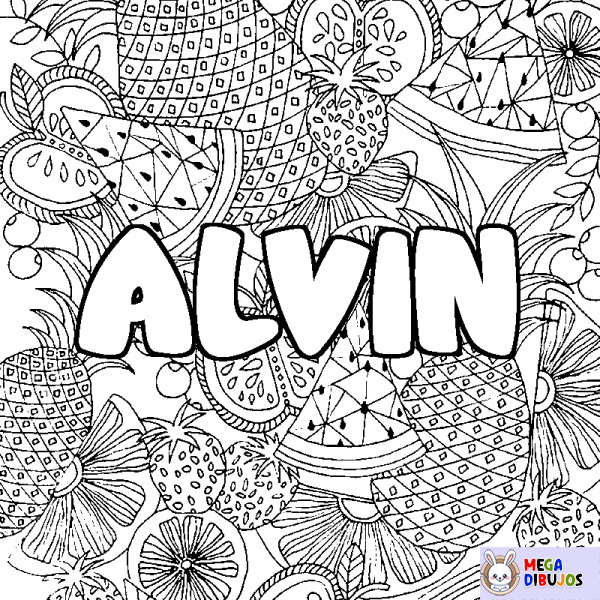 Coloración del nombre ALVIN - decorado mandala de frutas