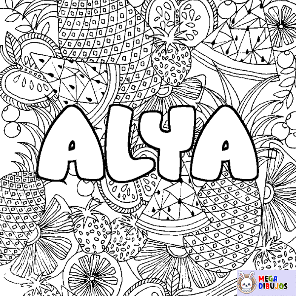 Coloración del nombre ALYA - decorado mandala de frutas