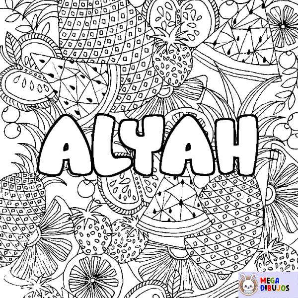Coloración del nombre ALYAH - decorado mandala de frutas