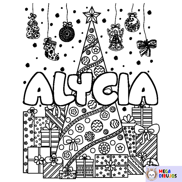 Coloración del nombre ALYCIA - decorado &aacute;rbol de Navidad y regalos