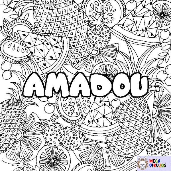 Coloración del nombre AMADOU - decorado mandala de frutas