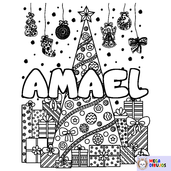 Coloración del nombre AMAEL - decorado &aacute;rbol de Navidad y regalos