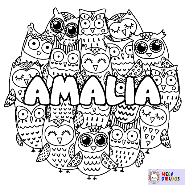 Coloración del nombre AMALIA - decorado b&uacute;hos