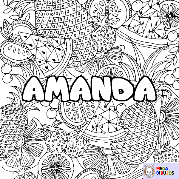 Coloración del nombre AMANDA - decorado mandala de frutas