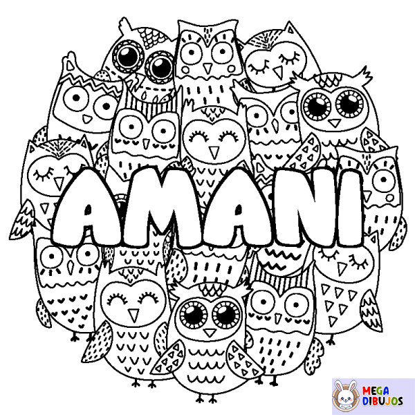 Coloración del nombre AMANI - decorado b&uacute;hos