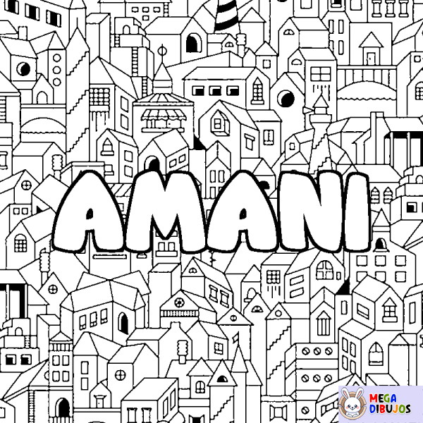 Coloración del nombre AMANI - decorado ciudad