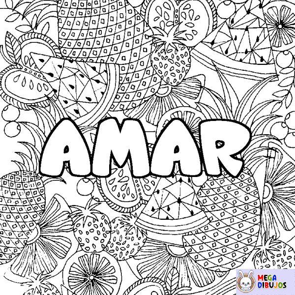 Coloración del nombre AMAR - decorado mandala de frutas