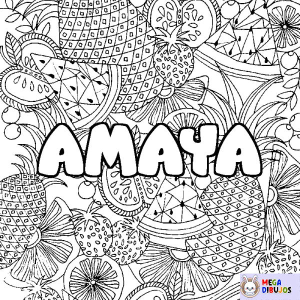 Coloración del nombre AMAYA - decorado mandala de frutas