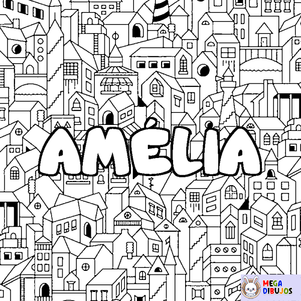 Coloración del nombre AM&Eacute;LIA - decorado ciudad