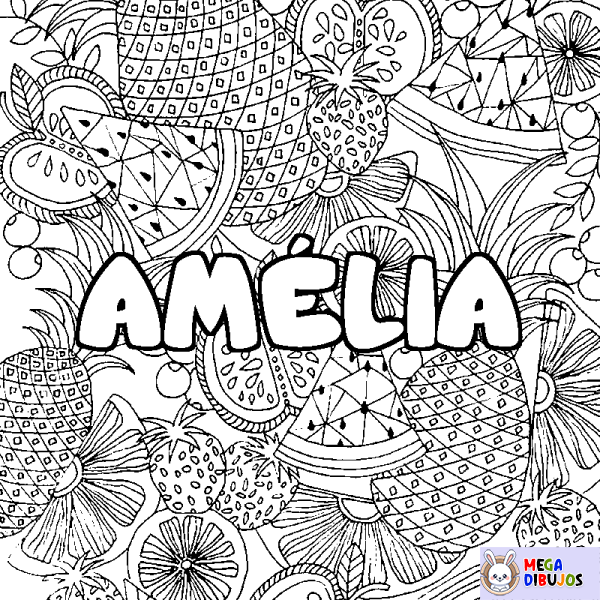 Coloración del nombre AM&Eacute;LIA - decorado mandala de frutas