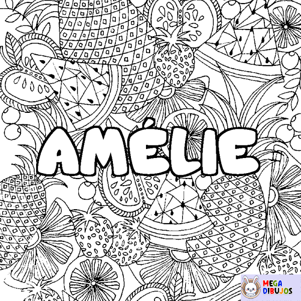 Coloración del nombre AM&Eacute;LIE - decorado mandala de frutas