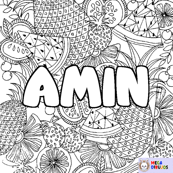 Coloración del nombre AMIN - decorado mandala de frutas