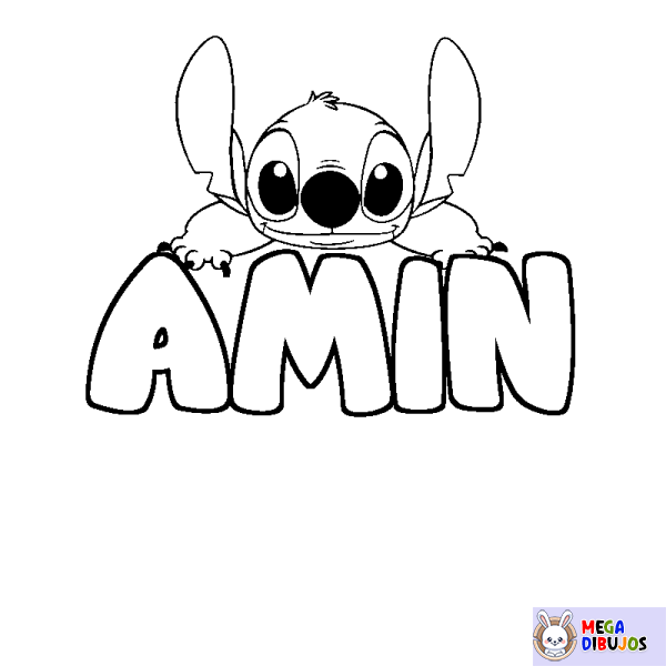 Coloración del nombre AMIN - decorado Stitch