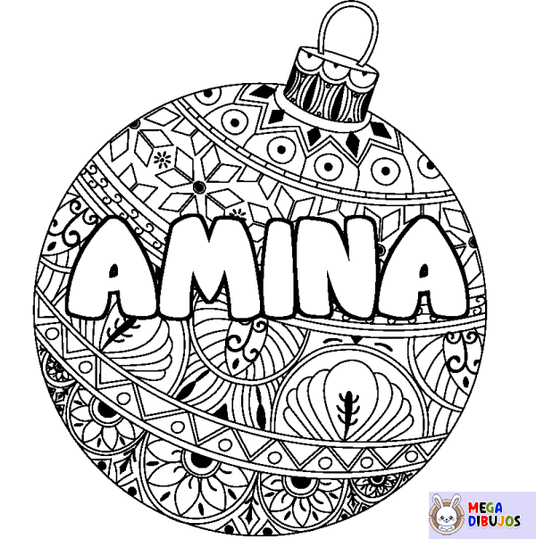 Coloración del nombre AMINA - decorado bola de Navidad