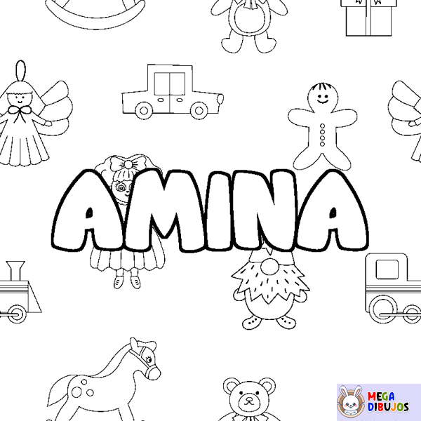 Coloración del nombre AMINA - decorado juguetes