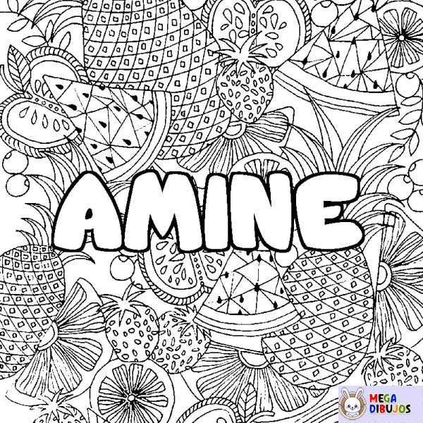 Coloración del nombre AMINE - decorado mandala de frutas