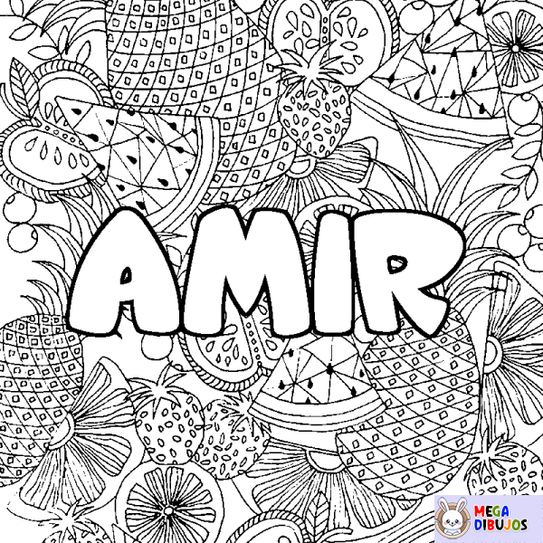 Coloración del nombre AMIR - decorado mandala de frutas