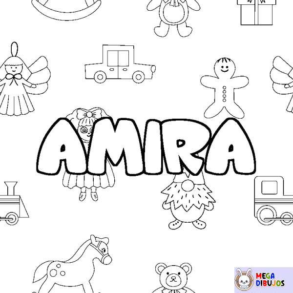 Coloración del nombre AMIRA - decorado juguetes