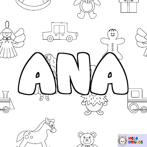 Coloración del nombre ANA - decorado juguetes