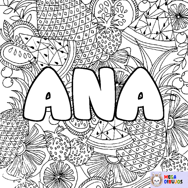 Coloración del nombre ANA - decorado mandala de frutas