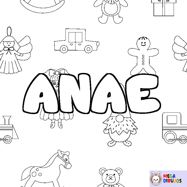 Coloración del nombre ANAE - decorado juguetes
