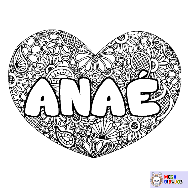 Coloración del nombre ANA&Eacute; - decorado mandala de coraz&oacute;n
