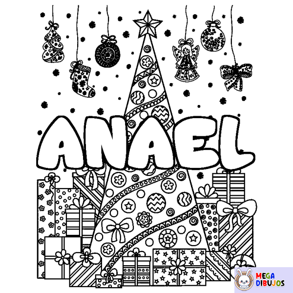 Coloración del nombre ANAEL - decorado &aacute;rbol de Navidad y regalos