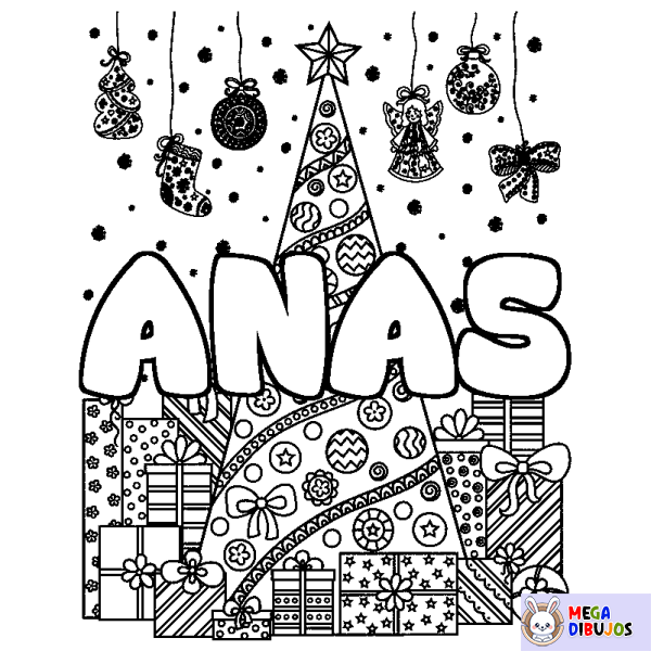 Coloración del nombre ANAS - decorado &aacute;rbol de Navidad y regalos