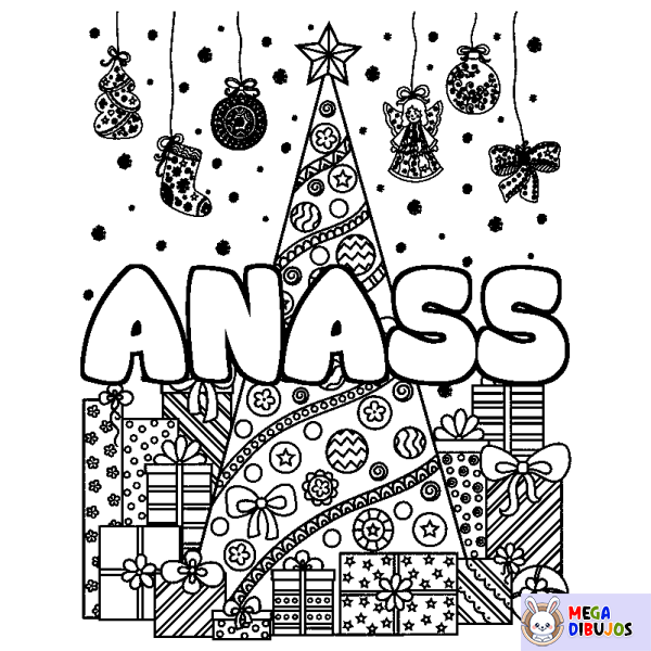 Coloración del nombre ANASS - decorado &aacute;rbol de Navidad y regalos