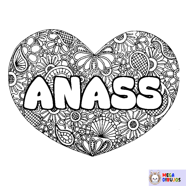 Coloración del nombre ANASS - decorado mandala de coraz&oacute;n