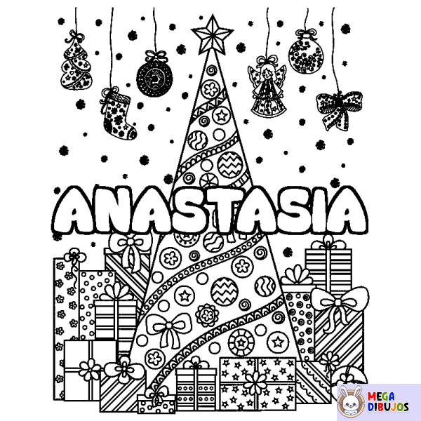 Coloración del nombre ANASTASIA - decorado &aacute;rbol de Navidad y regalos