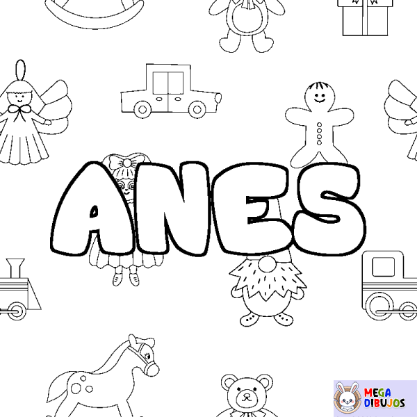 Coloración del nombre ANES - decorado juguetes