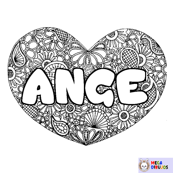 Coloración del nombre ANGE - decorado mandala de coraz&oacute;n