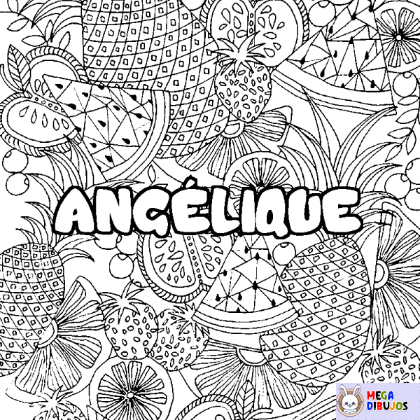 Coloración del nombre ANG&Eacute;LIQUE - decorado mandala de frutas