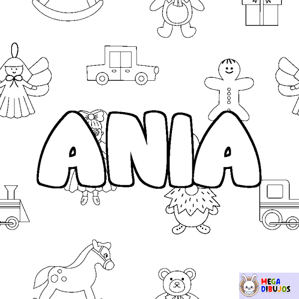 Coloración del nombre ANIA - decorado juguetes