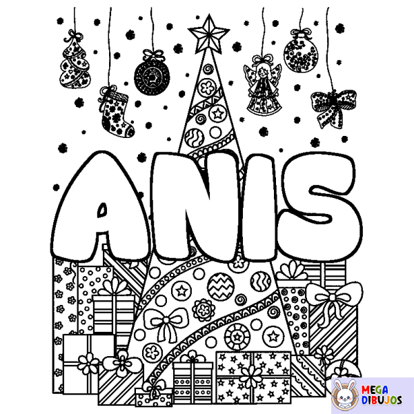 Coloración del nombre ANIS - decorado &aacute;rbol de Navidad y regalos