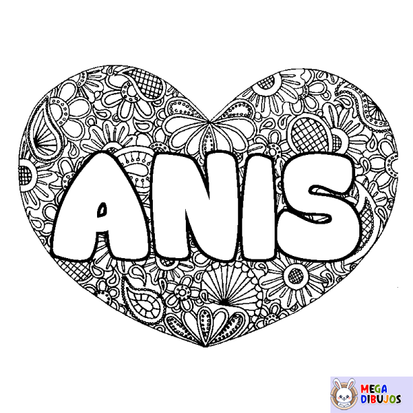 Coloración del nombre ANIS - decorado mandala de coraz&oacute;n