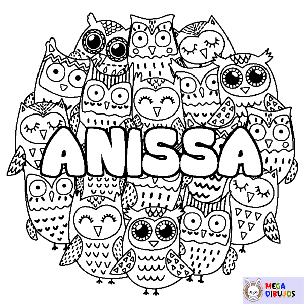 Coloración del nombre ANISSA - decorado b&uacute;hos