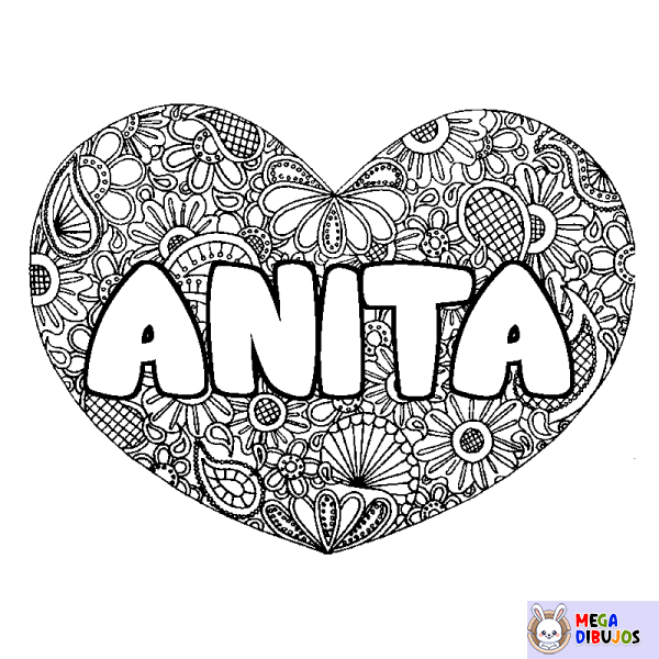 Coloración del nombre ANITA - decorado mandala de coraz&oacute;n