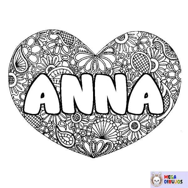 Coloración del nombre ANNA - decorado mandala de coraz&oacute;n