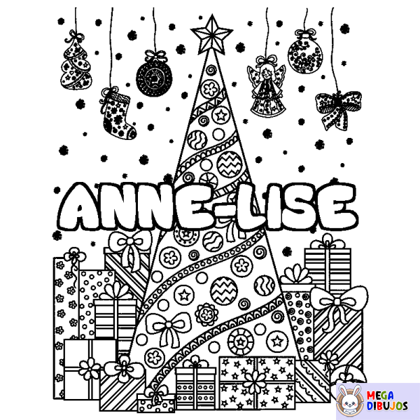 Coloración del nombre ANNE-LISE - decorado &aacute;rbol de Navidad y regalos
