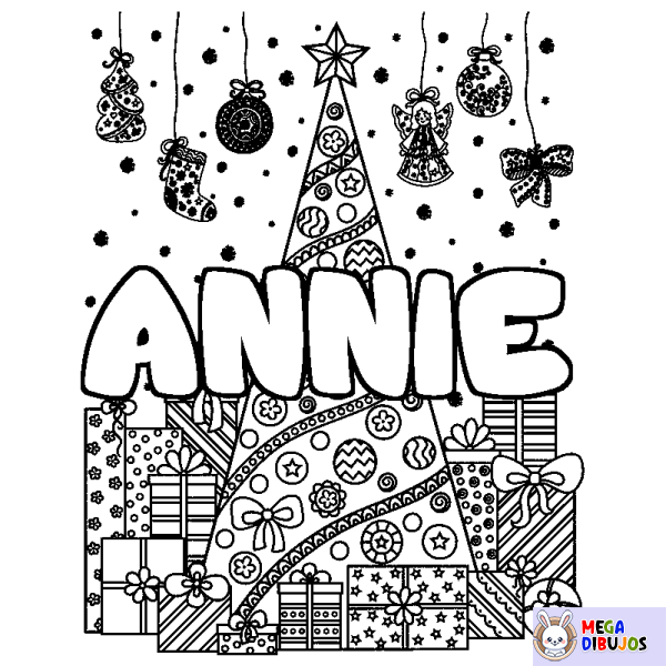 Coloración del nombre ANNIE - decorado &aacute;rbol de Navidad y regalos