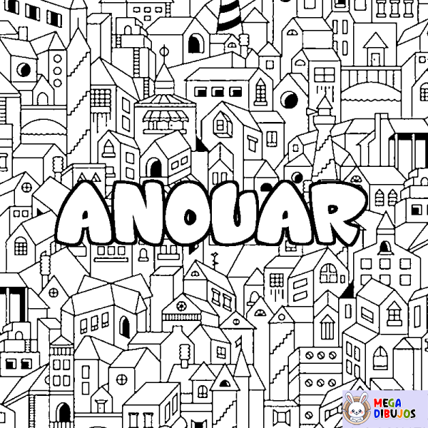 Coloración del nombre ANOUAR - decorado ciudad